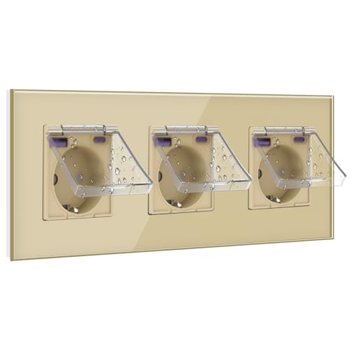 BSEED Schuko Steckdose 20W Schnellladegerät mit Wasserdichter Abdeckung,Dreifachsteckdose Unterputz mit USB C,Steckdosen Abdeckung 16Amp für Feuchträume,Outdoor & Indoor Verwendung,3 Fach Gold BSEED Schuko Steckdose 20W Schnellladegerät mit Wasserdichter Abdeckung,Dreifachsteckdose Unterputz mit USB C,Steckdosen Abdeckung 16Amp für Feuchträume,Outdoor & Indoor Verwendung,3 Fach Gold von BSEED