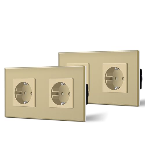 BSEED Schuko Steckdose 2er Pack, 16Amp AC Power Kristallglas Platte, 2 Fach Unterputzdose Steckdose, 157mm Doppelt Schutzkontaktbuchse Wandsteckdose Gold BSEED Schuko Steckdose 2er Pack, 16Amp AC Power Kristallglas Platte, 2 Fach Unterputzdose Steckdose, 157mm Doppelt Schutzkontaktbuchse Wandsteckdose Gold von BSEED