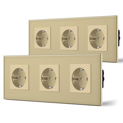 BSEED Schuko Steckdose 2er Pack, 16Amp AC Power Kristallglas Platte, 3 Fach Unterputzdose Steckdose, 228mm Dreifach Schutzkontaktbuchse Wandsteckdose Gold BSEED Schuko Steckdose 2er Pack, 16Amp AC Power Kristallglas Platte, 3 Fach Unterputzdose Steckdose, 228mm Dreifach Schutzkontaktbuchse Wandsteckdose Gold von BSEED