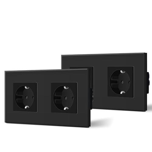 BSEED Schuko Steckdose 2er Pack, 2 Fach Unterputzdose Steckdose, 16Amp AC Power Kristallglas Platte, 157mm Doppelt Schutzkontaktbuchse Wandsteckdose Schwarz BSEED Schuko Steckdose 2er Pack, 2 Fach Unterputzdose Steckdose, 16Amp AC Power Kristallglas Platte, 157mm Doppelt Schutzkontaktbuchse Wandsteckdose Schwarz von BSEED