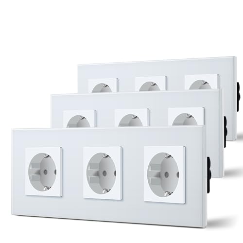 BSEED Schuko Steckdose 3er Pack, 16Amp AC Power Kristallglas Platte, 3 Fach Unterputzdose Steckdose, 228mm Verdreifachen Schutzkontaktbuchse Wandsteckdose Weiß BSEED Schuko Steckdose 3er Pack, 16Amp AC Power Kristallglas Platte, 3 Fach Unterputzdose Steckdose, 228mm Verdreifachen Schutzkontaktbuchse Wandsteckdose Weiß von BSEED