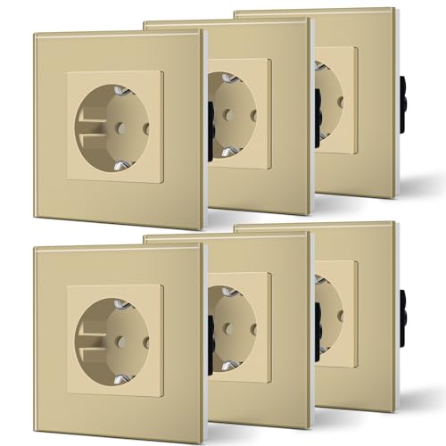 BSEED Schuko Steckdose 6er Pack, 16Amp AC Power Kristallglas Platte, 1 Fach Unterputzdose Steckdose, 86mm Single Schutzkontaktbuchse Wandsteckdose Wandsteckdose Gold BSEED Schuko Steckdose 6er Pack, 16Amp AC Power Kristallglas Platte, 1 Fach Unterputzdose Steckdose, 86mm Single Schutzkontaktbuchse Wandsteckdose Wandsteckdose Gold von BSEED