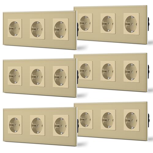 BSEED Schuko Steckdose 6er Pack, 16Amp AC Power Kristallglas Platte, 3 Fach Unterputzdose Steckdose, 228mm Verdreifachen Schutzkontaktbuchse Wandsteckdose Gold BSEED Schuko Steckdose 6er Pack, 16Amp AC Power Kristallglas Platte, 3 Fach Unterputzdose Steckdose, 228mm Verdreifachen Schutzkontaktbuchse Wandsteckdose Gold von BSEED