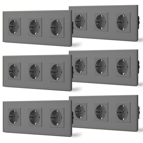 BSEED Schuko Steckdose 6er Pack, 16Amp AC Power Kristallglas Platte, 3 Fach Unterputzdose Steckdose, 228mm Verdreifachen Schutzkontaktbuchse Wandsteckdose Grau BSEED Schuko Steckdose 6er Pack, 16Amp AC Power Kristallglas Platte, 3 Fach Unterputzdose Steckdose, 228mm Verdreifachen Schutzkontaktbuchse Wandsteckdose Grau von BSEED