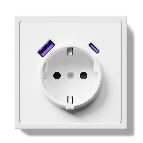 BSEED Schuko Steckdose Unterputz mit USB C 20W, Wandsteckdose 16Amp mit PC Rahmen, Einzelsteckdose mit Krallen, 1 Fach Weiß BSEED Schuko Steckdose Unterputz mit USB C 20W, Wandsteckdose 16Amp mit PC Rahmen, Einzelsteckdose mit Krallen, 1 Fach Weiß von BSEED