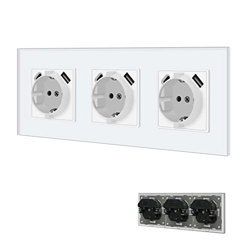 BSEED Schuko Steckdose mit USB/Typ C 16Amp Steckdose mit Steckklemme Unterputz Steckdose mit 3.1A Doppel USB/Typ C 228mm Wandsteckdose Einbausteckdose USB Steckdose Weiß BSEED Schuko Steckdose mit USB/Typ C 16Amp Steckdose mit Steckklemme Unterputz Steckdose mit 3.1A Doppel USB/Typ C 228mm Wandsteckdose Einbausteckdose USB Steckdose Weiß von BSEED