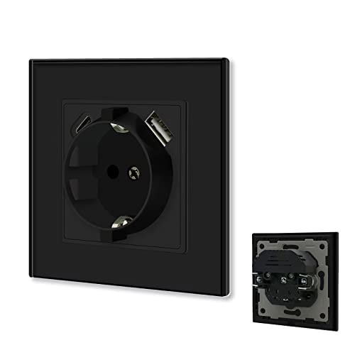 BSEED Schuko Steckdose mit USB/Typ C 16Amp Steckdose mit Steckklemme Unterputz Steckdose mit 3.1A Doppel USB/Typ C 86mm Wandsteckdose Einbausteckdose USB Steckdose Schwarz BSEED Schuko Steckdose mit USB/Typ C 16Amp Steckdose mit Steckklemme Unterputz Steckdose mit 3.1A Doppel USB/Typ C 86mm Wandsteckdose Einbausteckdose USB Steckdose Schwarz von BSEED