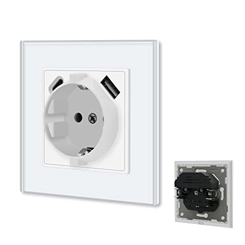 BSEED Schuko Steckdose mit USB/Typ C 16Amp Steckdose mit Steckklemme Unterputz Steckdose mit 3.1A Doppel USB/Typ C 86mm Wandsteckdose Einbausteckdose USB Steckdose Weiß BSEED Schuko Steckdose mit USB/Typ C 16Amp Steckdose mit Steckklemme Unterputz Steckdose mit 3.1A Doppel USB/Typ C 86mm Wandsteckdose Einbausteckdose USB Steckdose Weiß von BSEED