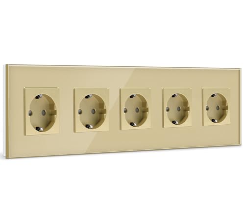 BSEED Schuko Steckdosenleiste 5 Fach Kristall Glas Platte - Fünffach Steckdose 16Amp 370mm Golden - Verlängerungssteckdosen Mehrfachsteckdose Wandsteckdose BSEED Schuko Steckdosenleiste 5 Fach Kristall Glas Platte - Fünffach Steckdose 16Amp 370mm Golden - Verlängerungssteckdosen Mehrfachsteckdose Wandsteckdose von BSEED