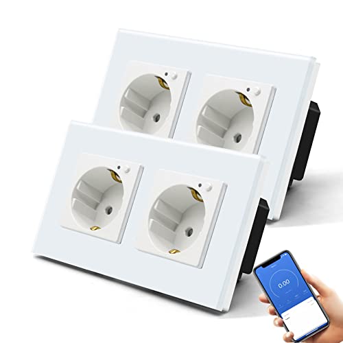 BSEED Schuko Wifi Doppelt Steckdose Unterputz mit Energieüberwachung, 2 Pack 16A Smart Alexa, APP-Steuerung Arbeit mit Alexa/Google Home Stromverbrauch messen, Zeitpläne, Timer, Nur 2.4 GHz Weiß von BSEED