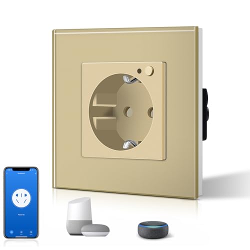 BSEED Schuko Wifi Steckdose 16A Smart Alexa Glassteckdose, 1 Pack 1 Weg Gold 86mm Unterputz-Installation APP-Steuerung Arbeit mit Alexa/Google Home DIY Free Spin Nur 2.4 GHz BSEED Schuko Wifi Steckdose 16A Smart Alexa Glassteckdose, 1 Pack 1 Weg Gold 86mm Unterputz-Installation APP-Steuerung Arbeit mit Alexa/Google Home DIY Free Spin Nur 2.4 GHz von BSEED