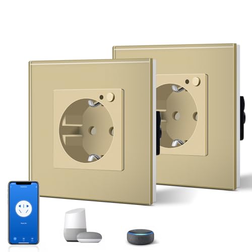 BSEED Schuko Wifi Steckdose 16A Smart Alexa Glassteckdose, 2 Pack 1 Weg Gold 86mm Unterputz-Installation APP-Steuerung Arbeit mit Alexa/Google Home DIY Free Spin Nur 2.4 GHz BSEED Schuko Wifi Steckdose 16A Smart Alexa Glassteckdose, 2 Pack 1 Weg Gold 86mm Unterputz-Installation APP-Steuerung Arbeit mit Alexa/Google Home DIY Free Spin Nur 2.4 GHz von BSEED