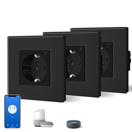 BSEED Schuko Wifi Steckdose 16A Smart Alexa Glassteckdose, 3 Pack 1 Weg Schwarz 86mm Unterputz-Installation APP-Steuerung Arbeit mit Alexa/Google Home DIY Free Spin Nur 2.4 GHz BSEED Schuko Wifi Steckdose 16A Smart Alexa Glassteckdose, 3 Pack 1 Weg Schwarz 86mm Unterputz-Installation APP-Steuerung Arbeit mit Alexa/Google Home DIY Free Spin Nur 2.4 GHz von BSEED