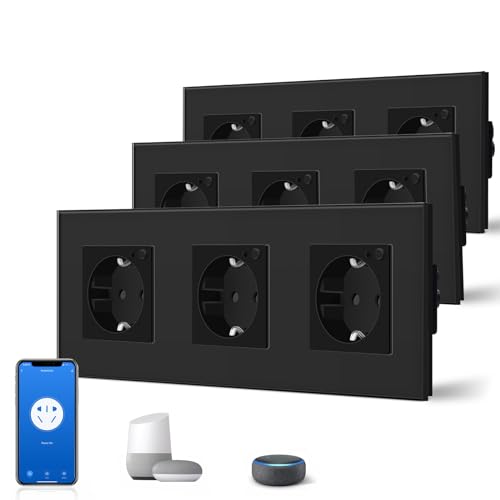 BSEED Schuko Wifi Steckdose 16A Smart Alexa Glassteckdose, 3 er Pack Dreifachsteckdose 3 Weg Schwarz 228mm Unterputz-Installation APP-Steuerung Arbeit mit Alexa/Google Home DIY Free Spin Nur 2.4 GHz BSEED Schuko Wifi Steckdose 16A Smart Alexa Glassteckdose, 3 er Pack Dreifachsteckdose 3 Weg Schwarz 228mm Unterputz-Installation APP-Steuerung Arbeit mit Alexa/Google Home DIY Free Spin Nur 2.4 GHz von BSEED