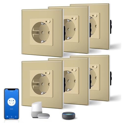 BSEED Schuko Wifi Steckdose 16A Smart Alexa Glassteckdose, 6 Pack 1 Weg Gold 86mm Unterputz-Installation APP-Steuerung Arbeit mit Alexa/Google Home DIY Free Spin Nur 2.4 GHz BSEED Schuko Wifi Steckdose 16A Smart Alexa Glassteckdose, 6 Pack 1 Weg Gold 86mm Unterputz-Installation APP-Steuerung Arbeit mit Alexa/Google Home DIY Free Spin Nur 2.4 GHz von BSEED