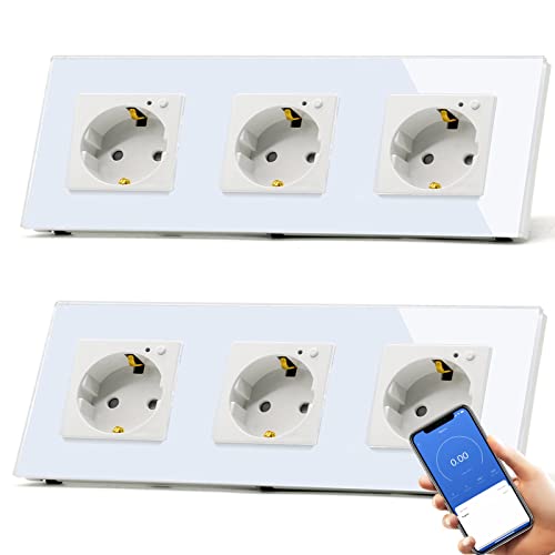 BSEED Schuko Wifi Verdreifach Steckdose Unterputz mit Energieüberwachung, 2 Pack 16A Smart Alexa, APP-Steuerung Arbeit mit Alexa/Google Home Stromverbrauch messen, Zeitpläne, Timer, Nur 2.4 GHz Weiß von BSEED