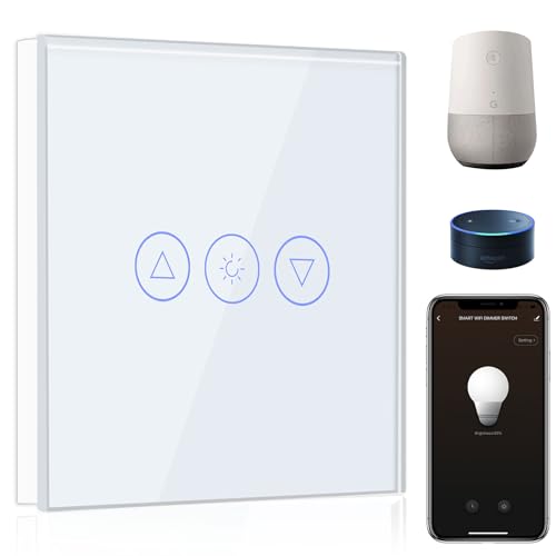 BSEED Smart Alexa Dimmer Lichtschalter 1 Fach 1 Weg Wifi Smart Led Dimmer Lichtschalter arbeitet mit Amazon Alexa,Touch Lichtschalter Glas Touchscreen-schalter Weiß(Erforderlich Neutral Draht) von BSEED