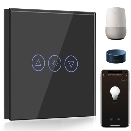 BSEED Smart Alexa Dimmer Lichtschalter 1 Fach 1 Weg Wifi Smart Led Dimmer Lichtschalter arbeitet mit Amazon Alexa,Touch Wandschalter Glas Touchscreen-schalter Schwarz(Erforderlich NeutralDraht) von BSEED