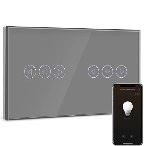 BSEED Smart Alexa Dimmer Lichtschalter Doppelt 1 Fach 1 Weg Wifi Smart Led Dimmer Lichtschalter arbeitet mit Alexa,Touch Lichtschalter Glas Touchscreen-schalter Grau(Neutralleiter Erforderlich) von BSEED