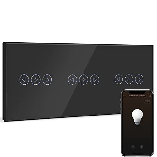 BSEED Smart Alexa Dimmer Lichtschalter Tripel 1 Fach 1 Weg Wifi Smart Led Dimmer Lichtschalter arbeitet mit Alexa,Touch Lichtschalter Glas Touchscreen-schalter Schwarz(Neutralleiter Erforderlich) von BSEED