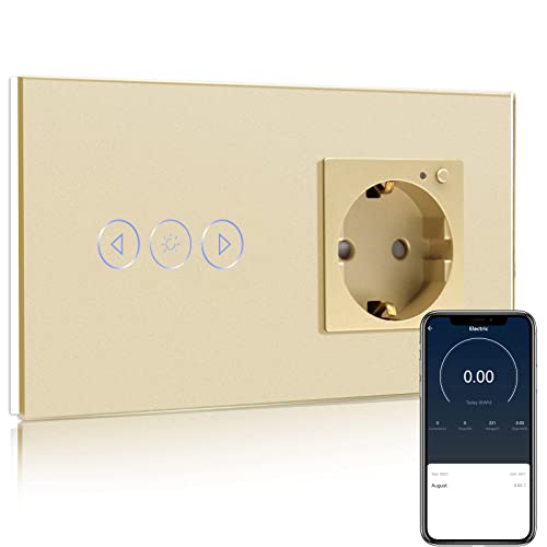 BSEED Smart Alexa Dimmer Lichtschalter mit Intelligente Steckdose, Steckdose mit Verbrauchsmessung Kompatibel mit Alexa,Google Home Golden (Nullleiter benötigt) von BSEED