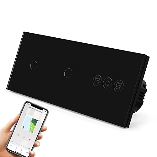 BSEED Smart Alexa Doppelt Schalter mit Rolladenschalter,1 Fach Smart WiFi Touch Lichtschalter Fernbedienung mit Smart Life/Tuya APP,Jalousieschalter Kompatibel mit Alexa und Google Home Schwarz von BSEED