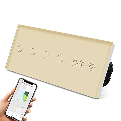 BSEED Smart Alexa Doppelt Schalter mit Rolladenschalter,2 Fach Smart WiFi Touch Lichtschalter Fernbedienung mit Smart Life/Tuya APP,Jalousieschalter Kompatibel mit Alexa und Google Home Gold BSEED Smart Alexa Doppelt Schalter mit Rolladenschalter,2 Fach Smart WiFi Touch Lichtschalter Fernbedienung mit Smart Life/Tuya APP,Jalousieschalter Kompatibel mit Alexa und Google Home Gold von BSEED