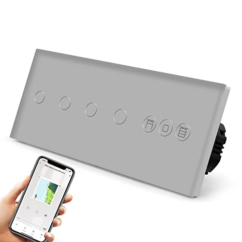 BSEED Smart Alexa Doppelt Schalter mit Rolladenschalter,2 Fach Smart WiFi Touch Lichtschalter Fernbedienung mit Smart Life/Tuya APP,Jalousieschalter Kompatibel mit Alexa und Google Home Grau von BSEED