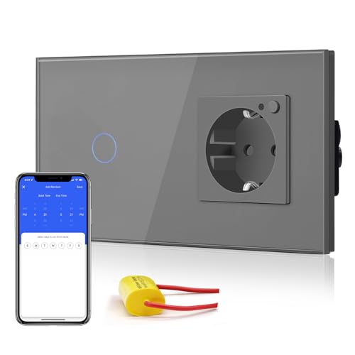 BSEED Smart Alexa Interruptor de Luz con WIFI Enchufe, Compatible Con Alexa/Smart Life/Tuya,Interruptor de Luz Táctil WIFI 1 Gang 1 Vía (No Necesita Línea Neutral) Gris von BSEED