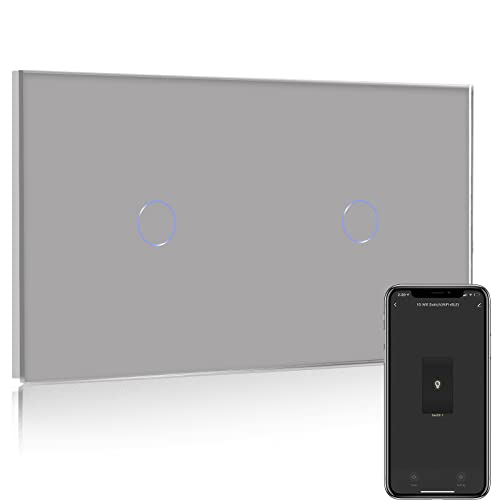 BSEED Smart Lichtschalter 1 Fach 2 Wege +1 Fach 2 Wege Wifi Smart Lichtschalter arbeitet mit Amazon Alexa and Google Home,Glas Touchscreen-schalter Grau(Erforderlich Neutral Draht)157mm von BSEED
