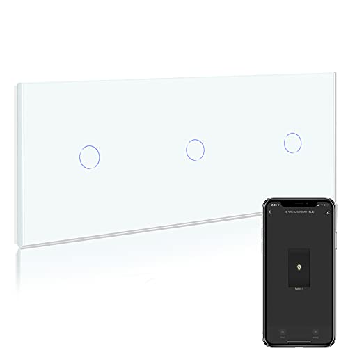 BSEED Smart Alexa Lichtschalter 1 Fach 2 wege Dreifach Wifi Smart Lichtschalter arbeitet mit Amazon Alexa and Google Home,Lichtschalter Glas Touchscreen-schalter Weiß(Erforderlich Neutral Draht) 228mm von BSEED