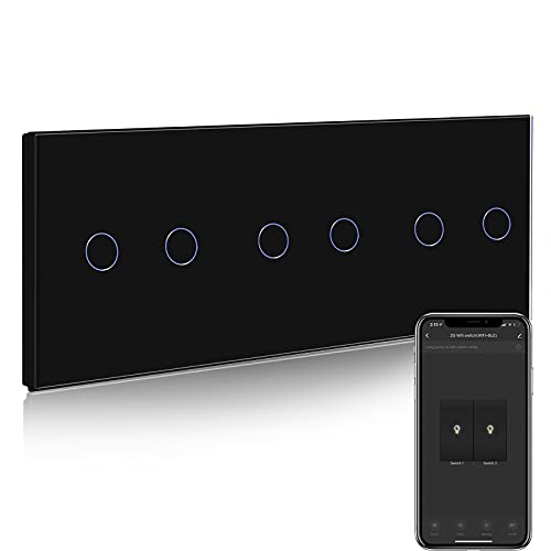 BSEED Smart Alexa Lichtschalter 2 Fach 2 wege Dreifach Wifi Lichtschalter arbeitet mit Amazon Alexa and Google Home,Glas Touchscreen-schalter Schwarz(Erforderlich Neutral Draht) 228mm von BSEED