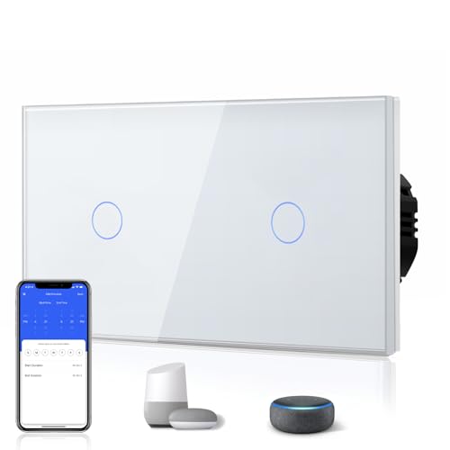 BSEED Smart Alexa Lichtschalter Double WiFi Touch Wandlichtschalter 1 Fach 1-Weg (Neutralstrom Erforderlich) Alexa/Tuya/Google Home-kompatible Glasscheibe 157 * 86 Weiß von BSEED