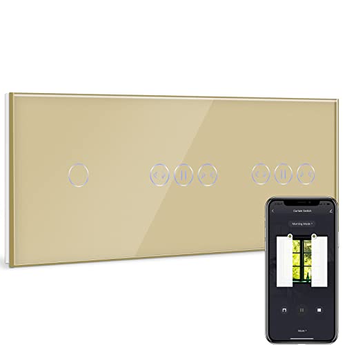 BSEED Smart Alexa Lichtschalter mit Doppel Vorhang Schalter,1 Fach 1 Weg Wlan Touch Schalter Fernbedienung mit Smart Life/Tuya APP, Smart Vorhangschalter arbeitet mit Alexa, Google Home, Gold BSEED Smart Alexa Lichtschalter mit Doppel Vorhang Schalter,1 Fach 1 Weg Wlan Touch Schalter Fernbedienung mit Smart Life/Tuya APP, Smart Vorhangschalter arbeitet mit Alexa, Google Home, Gold von BSEED