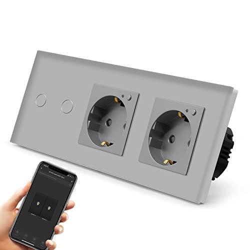 BSEED Smart Alexa Lichtschalter mit Doppelt Steckdose,Unterputz Senkrecht Alexa Glas Schuko Verlängerungssteckdosen,Single Live Wifi Touch Lichtschalter 2 Fach 1 Weg Grau BSEED Smart Alexa Lichtschalter mit Doppelt Steckdose,Unterputz Senkrecht Alexa Glas Schuko Verlängerungssteckdosen,Single Live Wifi Touch Lichtschalter 2 Fach 1 Weg Grau von BSEED