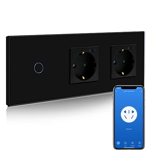 BSEED Smart Alexa Lichtschalter mit Steckdose,WIFI Lichtschalter mit Doppel Steckdose Kompatibel mit Alexa,Google Home,Smart Touchscreen-Schalter,1 Fach 1 Weg Schwarz(Neutrale Leitung benötigt) von BSEED