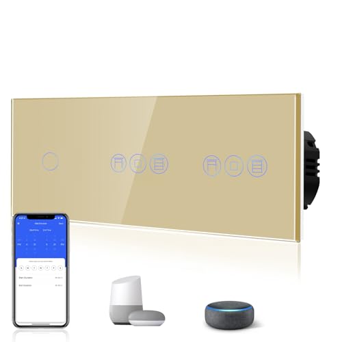 BSEED Smart Alexa Schalter mit Rolladenschalter,1 Fach Smart WiFi Touch Lichtschalter Fernbedienung mit Smart Life/Tuya APP,Doppelt Jalousieschalter Kompatibel mit Alexa und Google Home Gold von BSEED