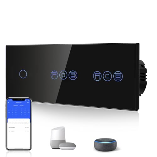 BSEED Smart Alexa Schalter mit Rolladenschalter,1 Fach Smart WiFi Touch Lichtschalter Fernbedienung mit Smart Life/Tuya APP,Doppelt Jalousieschalter Kompatibel mit Alexa und Google Home Schwarz von BSEED