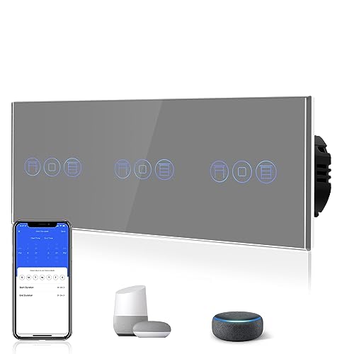 BSEED Smart Alexa Tripel Rolladenschalter,Fernbedienung mit Smart Life APP, Kompatibel mit Alexa und Google Home,Tripel Jalousieschalter mit Touch Panel Grau,APP Fernbedienung und Timing Funktion von BSEED