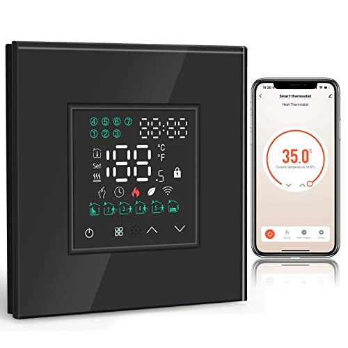 BSEED Smart Alexa Wasserthermostat, Programmierbarer Temperaturregler für die Warmwasserbereitung Ausrüstung 5A, Heizungsthermostat, Kompatibel mit Alexa und Google Home Schwarz (Hub unbenötigt) von BSEED