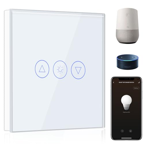 BSEED Smart Dimmer Lichtschalter 1 Fach 1 Weg Wifi Smart Led Dimmer Lichtschalter arbeitet mit Amazon Alexa,Touch Lichtschalter Glas Touchscreen-schalter Weiß 2.4GHz(Erforderlich Neutral Draht) von BSEED