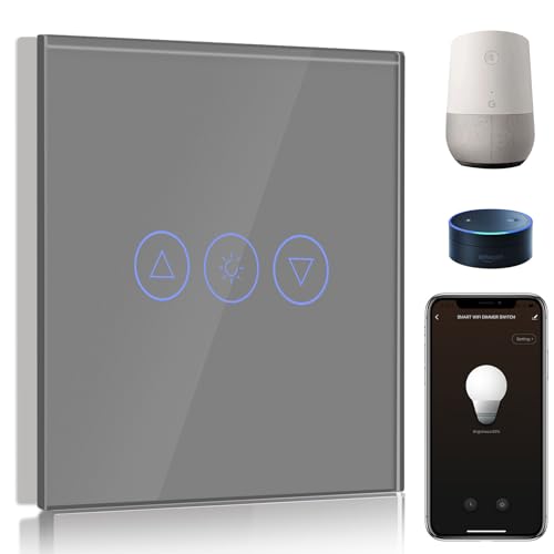BSEED Smart Dimmer Lichtschalter 1 Fach 1 Weg Wifi Smart Led Dimmer Lichtschalter arbeitet mit Amazon Alexa,Touch Wandschalter Glas Touchscreen-schalter Grau(Erforderlich NeutralDraht) von BSEED