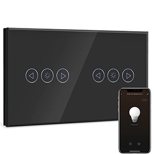 BSEED Smart Dimmer Lichtschalter Doppelt 1 Fach 1 Weg Wifi Smart Led Dimmer Lichtschalter arbeitet mit Alexa,Touch Lichtschalter Glas Touchscreen-schalter Schwarz(Neutralleiter Erforderlich) von BSEED