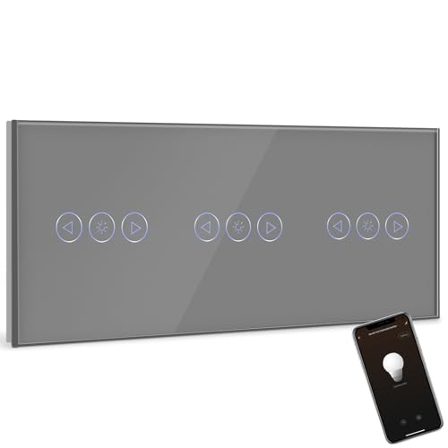 BSEED Smart Dimmer Lichtschalter Tripel 1 Fach 1 Weg Wifi Smart Led Dimmer Lichtschalter arbeitet mit Alexa,Touch Lichtschalter Glas Touchscreen-schalter Grau(Neutralleiter Erforderlich) von BSEED