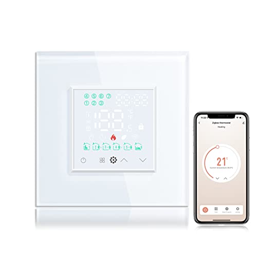 BSEED Smart Home, WiFi Raumthermostat Heizung(Zigbee Hub Erforderlich) programmierbare Temperatursteuerung für Kessel Fußbodenheizung, Alexa Google Home Tuya kompatibel ohne Batterien Weiß von BSEED
