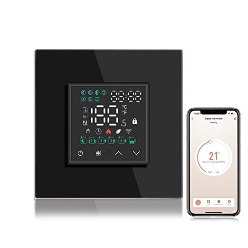 BSEED Smart Home, WiFi Raumthermostat Heizung(Zigbee Hub Erforderlich) programmierbare Temperatursteuerung für Wasser Fußbodenheizung, Alexa Google Home Tuya kompatibel ohne Batterien Schwarz von BSEED