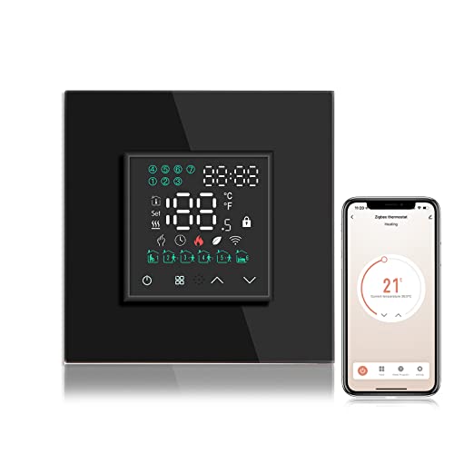 BSEED Smart Home, WiFi Raumthermostat Heizung(Zigbee Hub Erforderlich) programmierbare Temperatursteuerung für elektrische Fußbodenheizung, Alexa Google Home Tuya kompatibel ohne Batterien Schwarz von BSEED