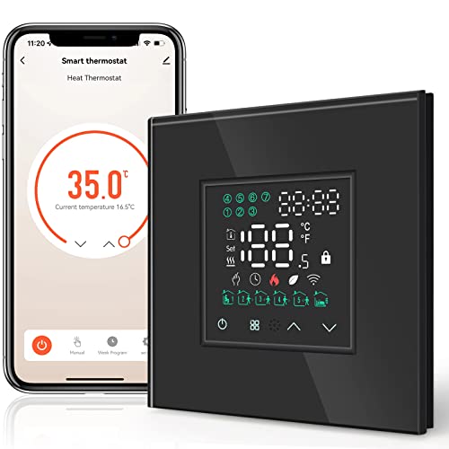 BSEED Smart Home, WiFi Raumthermostat Heizung programmierbare Temperatursteuerung für Wasser Fußbodenheizung, Alexa Google Home Tuya kompatibel ohne Batterien Schwarz BSEED Smart Home, WiFi Raumthermostat Heizung programmierbare Temperatursteuerung für Wasser Fußbodenheizung, Alexa Google Home Tuya kompatibel ohne Batterien Schwarz von BSEED
