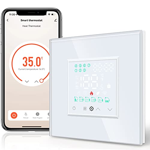 BSEED Smart Home, WiFi Raumthermostat Heizung programmierbare Temperatursteuerung für Wasser Fußbodenheizung, Alexa Google Home Tuya kompatibel ohne Batterien Weiß von BSEED