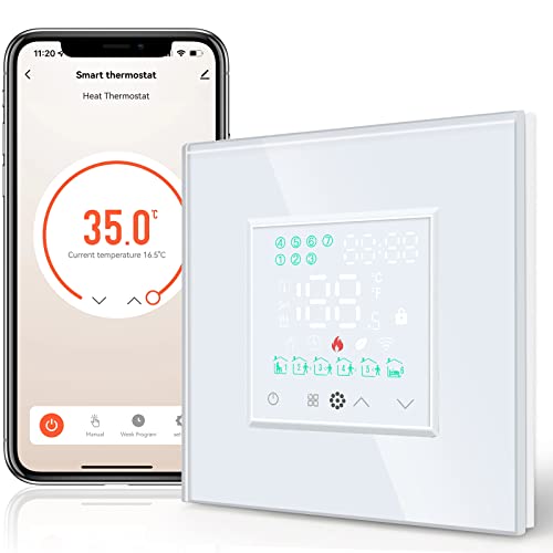 BSEED Smart Home, WiFi Raumthermostat Heizung programmierbare Temperatursteuerung für Wasser Fußbodenheizung, Alexa Google Home Tuya kompatibel ohne Batterien Weiß BSEED Smart Home, WiFi Raumthermostat Heizung programmierbare Temperatursteuerung für Wasser Fußbodenheizung, Alexa Google Home Tuya kompatibel ohne Batterien Weiß von BSEED